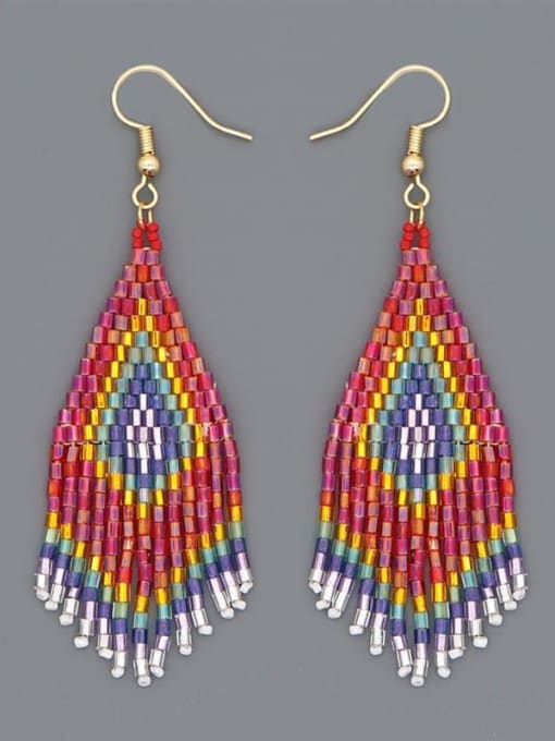 MG E210001A Stainless Steel Multi Color MGB Bead Tassel Bohemia Hand-Woven Earring