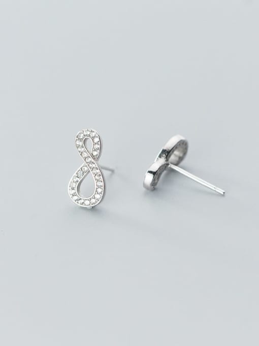 Rosh 925 Sterling Silver With  Cubic Zirconia Minimalist Number 8 Stud Earrings 1
