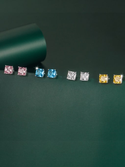 X&S Brass Cubic Zirconia Multi Color Square Minimalist Stud Earring 2