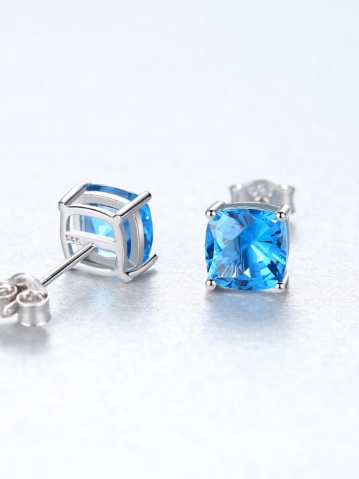 CCUI 925 Sterling Silver Cubic Zirconia Blue Square Luxury Stud Earring 2
