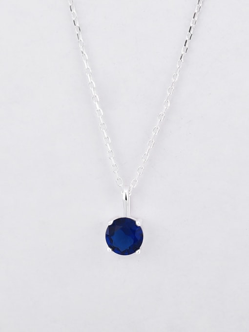 Blue glass white gold 925 Sterling Silver Cubic Zirconia Geometric Minimalist Necklace