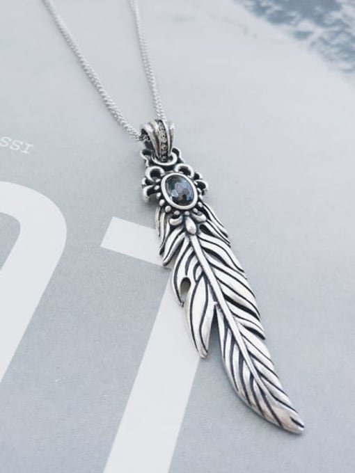 Boomer Cat 925 Sterling Silver Cubic Zirconia Feather Pendant Necklace 2