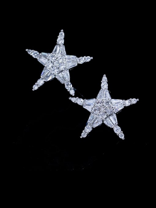 platinum Brass Cubic Zirconia Star Dainty Stud Earring