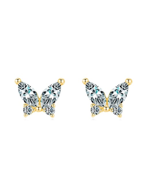 golden 925 Sterling Silver Cubic Zirconia Butterfly Cute Stud Earring