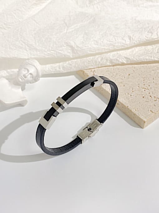 Open Sky Stainless steel Leather Geometric Minimalist Bracelet 2