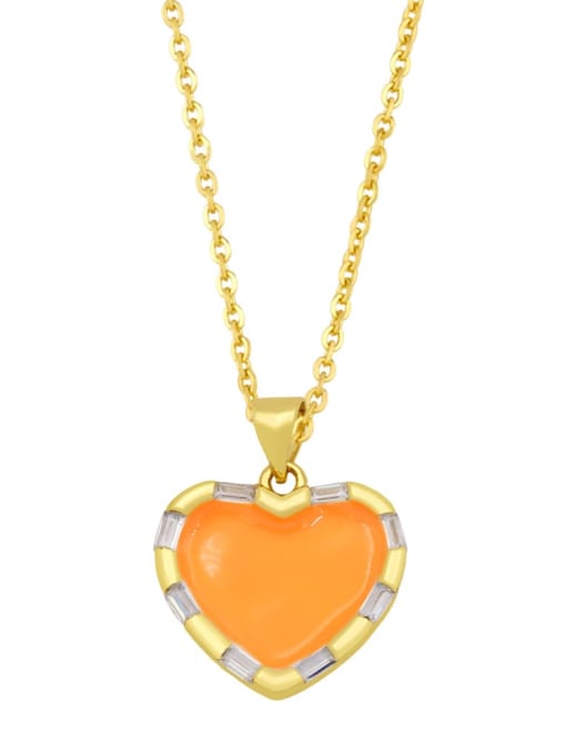 orange Brass Enamel Heart Hip Hop Necklace