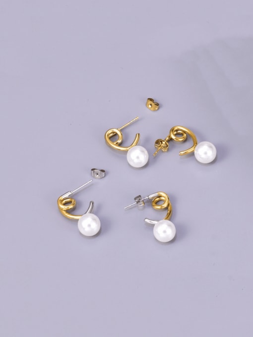 A TEEM Titanium Steel Imitation Pearl Irregular Minimalist Drop Earring 0