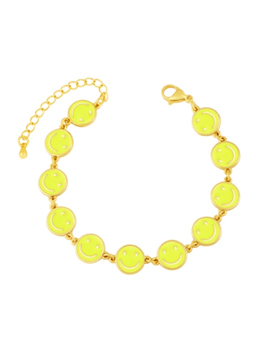 yellow Brass Multi Color Enamel Smiley Hip Hop Bracelet