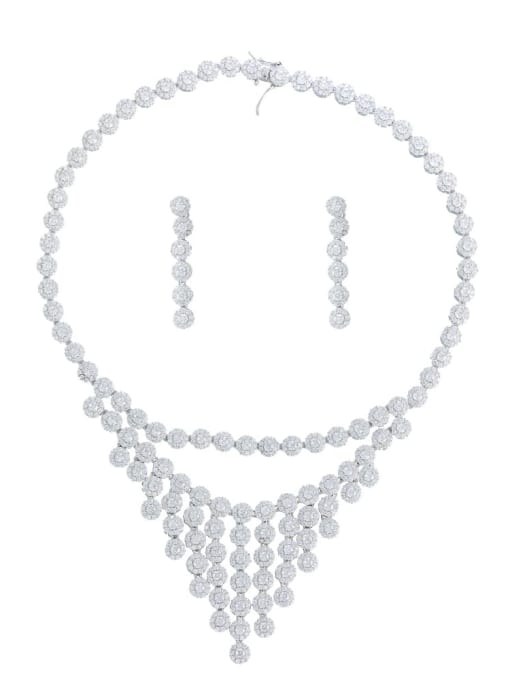L.WIN Brass Cubic Zirconia Luxury Tassel   Earring and Necklace Set 0