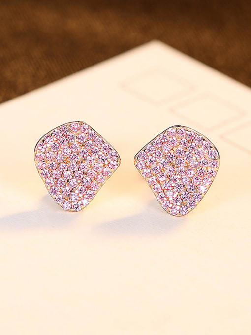 pink 24I01 925 Sterling Silver Rhinestone Geometric Minimalist Stud Earring