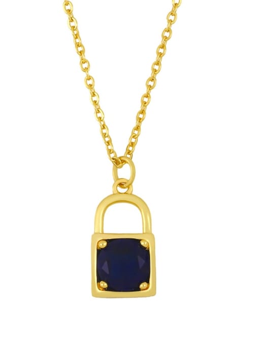 blue Brass Glass  stone Locket Vintage Necklace