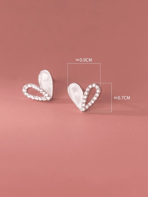 Rosh 925 Sterling Silver Cubic Zirconia Heart Minimalist Stud Earring 2