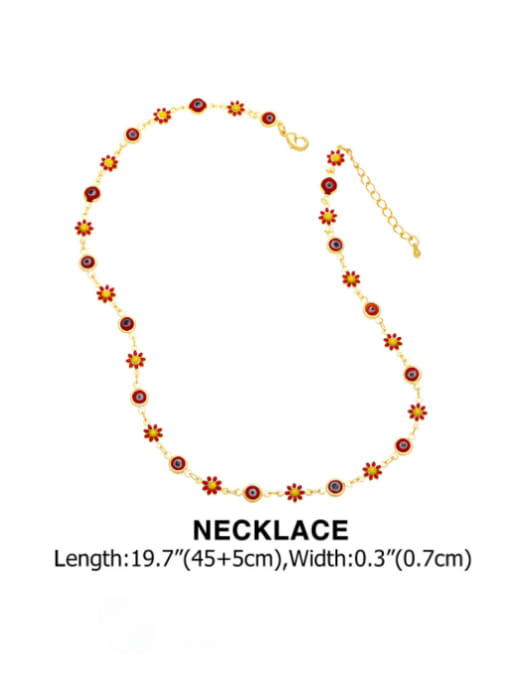 Necklace Brass Enamel Vintage Flower Bracelet and Necklace Set
