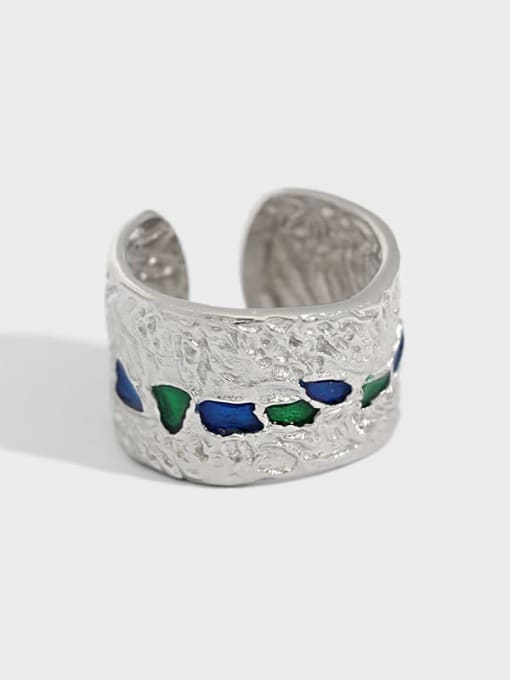 DAKA 925 Sterling Silver Enamel Irregular Artisan Band Ring
