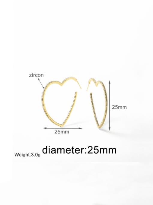 25mm Brass Cubic Zirconia Heart Minimalist Earring