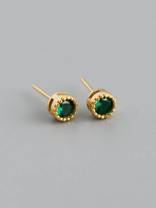 Green stone (gold) plastic plug 925 Sterling Silver Cubic Zirconia Round Minimalist Stud Earring
