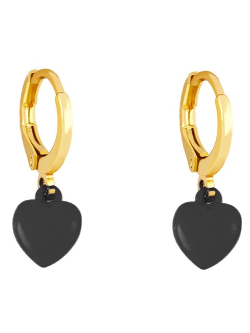 black Brass Enamel Heart Minimalist Huggie Earring