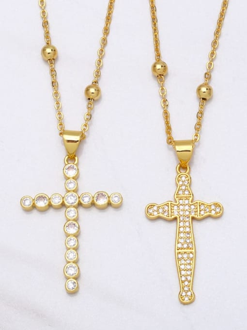 CC Brass Cubic Zirconia Cross Ethnic Regligious Necklace