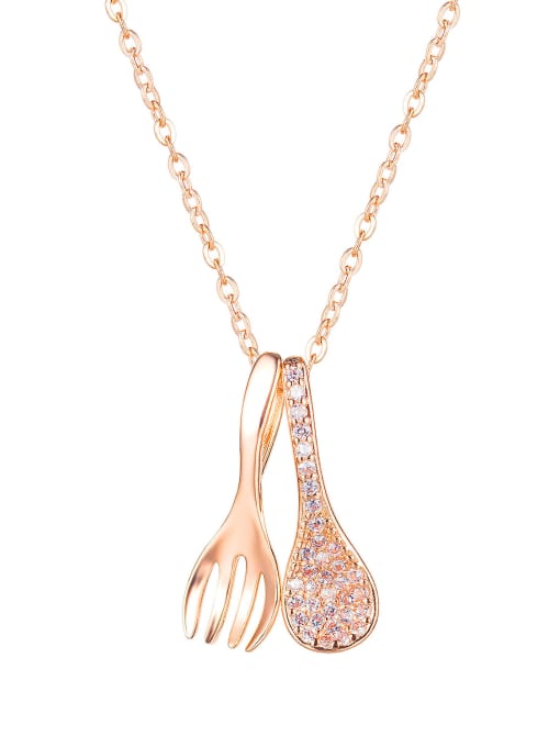 1683 rose gold plated necklace Titanium Rhinestone Minimalist Spoon and fork  Necklace