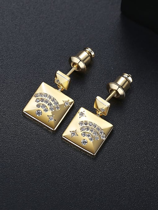 BLING SU Brass Cubic Zirconia Square Minimalist Chandelier Earring 2