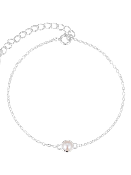 Pearl in June 925 Sterling Silver Natural Stone Geometric Luxury Link Bracelet