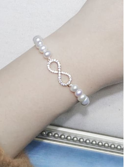 RAIN Brass Freshwater Pearl Number 8 Minimalist Beaded Bracelet 1