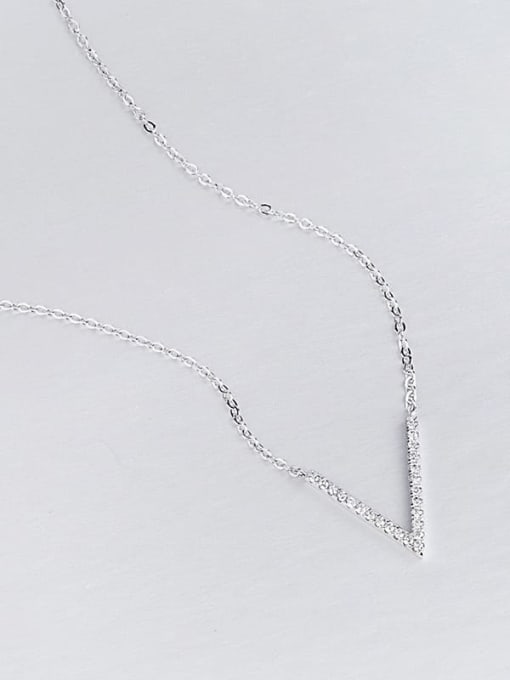 Platinum 925 Sterling Silver Cubic Zirconia Letter V Minimalist  Pendant Necklace