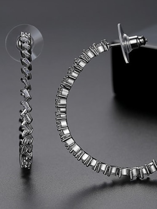 White zirconium plating platinum Copper Cubic Zirconia Geometric Luxury Hoop Earring