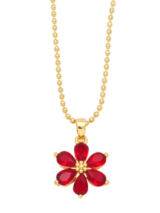 red Brass Cubic Zirconia Flower Vintage Necklace