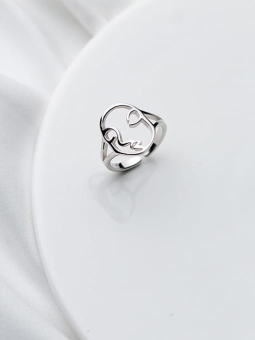 Rosh 925 Sterling Silver  Minimalist Hollow Face Free Size Ring 0