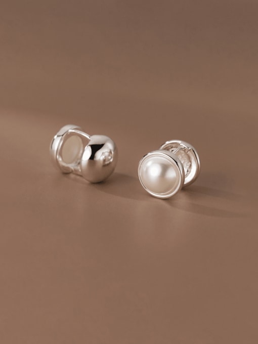 Rosh 925 Sterling Silver Imitation Pearl Geometric Vintage Huggie Earring 0