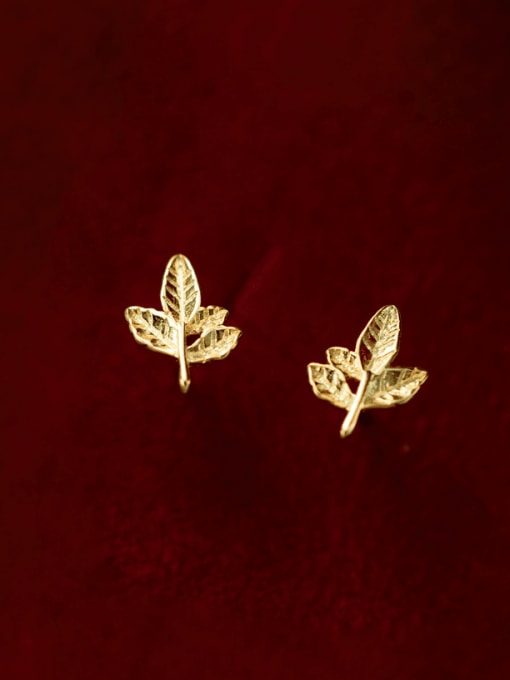 Gold 925 Sterling Silver Leaf Minimalist Stud Earring