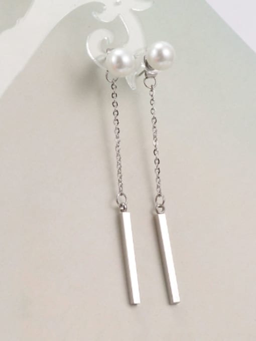 A TEEM Titanium Imitation Pearl White Tassel Minimalist Stud Earring 4