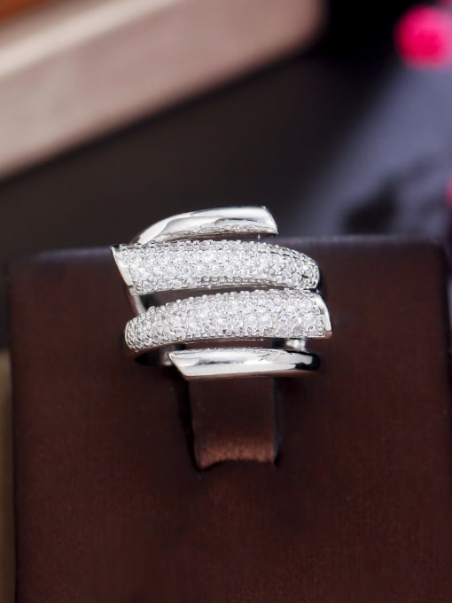 Platinum Brass Cubic Zirconia Double Layer Irregular Luxury Ring