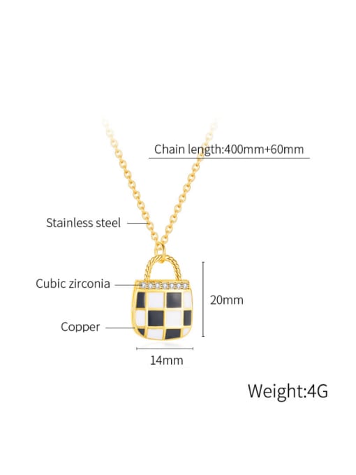 Open Sky Titanium Steel Cubic Zirconia Enamel Geometric Minimalist Bag Pendant Necklace 2