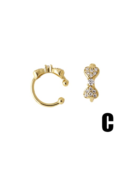 C Brass Cubic Zirconia Bowknot Hip Hop Clip Earring