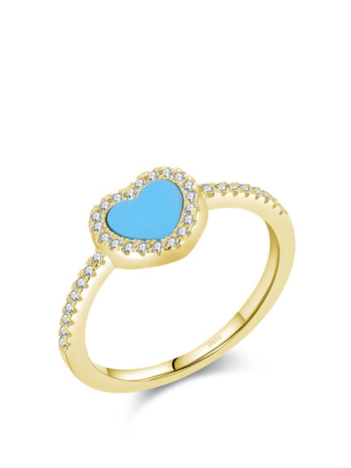 golden 925 Sterling Silver Enamel Rhinestone Heart Minimalist Band Ring