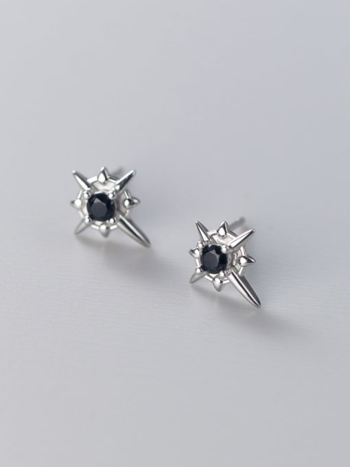 Rosh 925 Sterling Silver Obsidian Cross Minimalist Stud Earring 2
