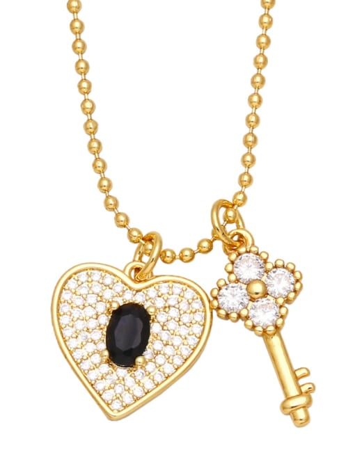 black Brass Cubic Zirconia Key Vintage Necklace