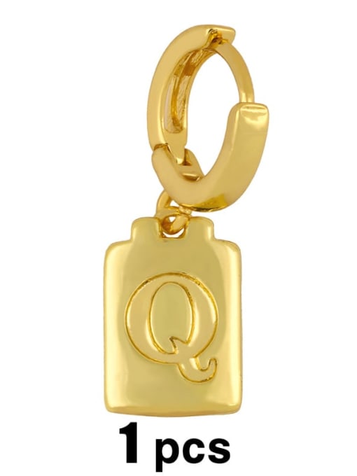 Q Brass  Minimalist Simple Square Glossy 26 Letter Huggie Earring(single)