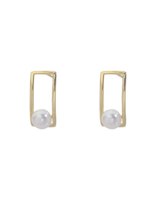 RAIN 925 Sterling Silver Imitation Pearl Geometric Minimalist Stud Earring 0
