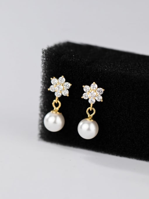 Rosh 925 Sterling Silver Imitation Pearl Flower Minimalist Drop Earring 3