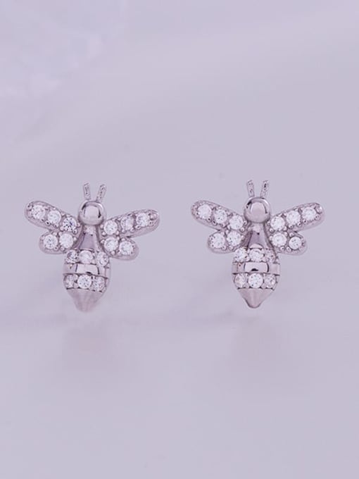 ES1550 Platinum 925 Sterling Silver Cubic Zirconia Bee Cute Stud Earring