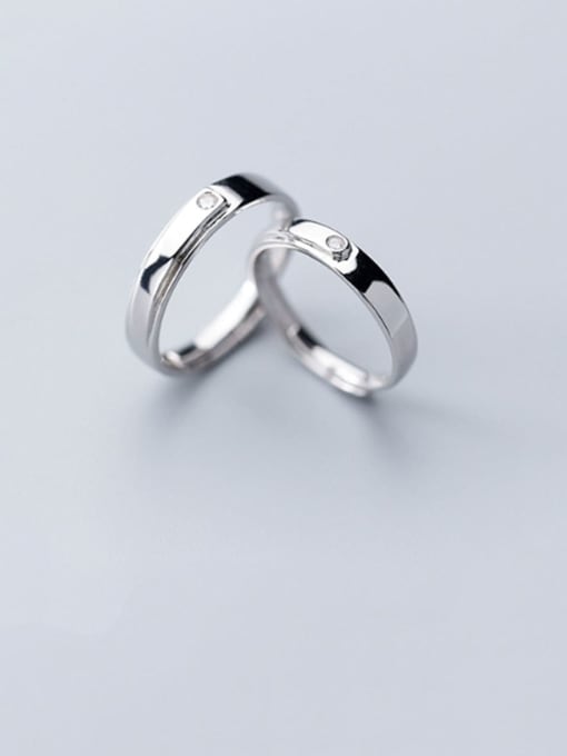 Rosh 925 Sterling Silver Rhinestone Minimalist  Round Free Size Couple Ring 0