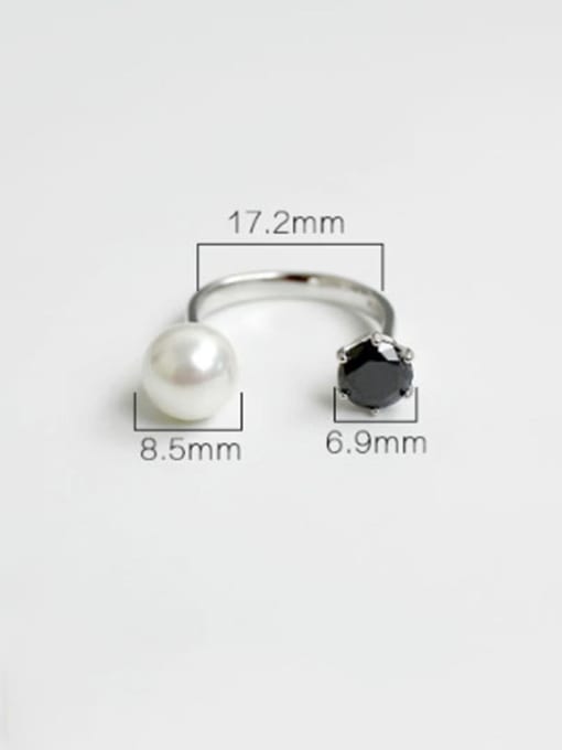 DAKA 925 Sterling Silver Imitation Pearl White Round Minimalist Band Ring 2