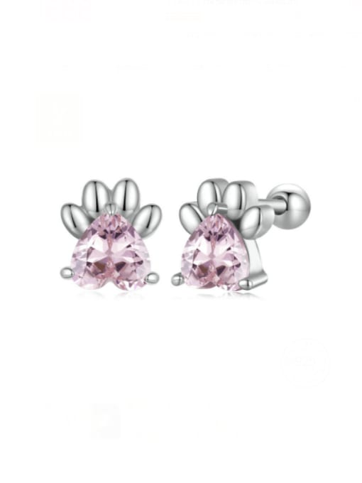 Jare 925 Sterling Silver Cubic Zirconia Dog Paw Cute Stud Earring 0