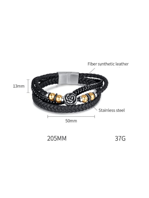 Open Sky Stainless steel Artificial Leather Weave Hip Hop Strand Bracelet 3