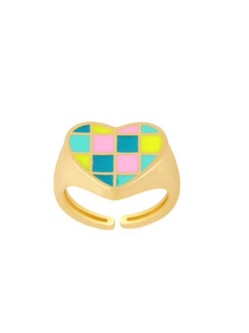 Mixed color Brass Enamel Heart Hip Hop Band Ring