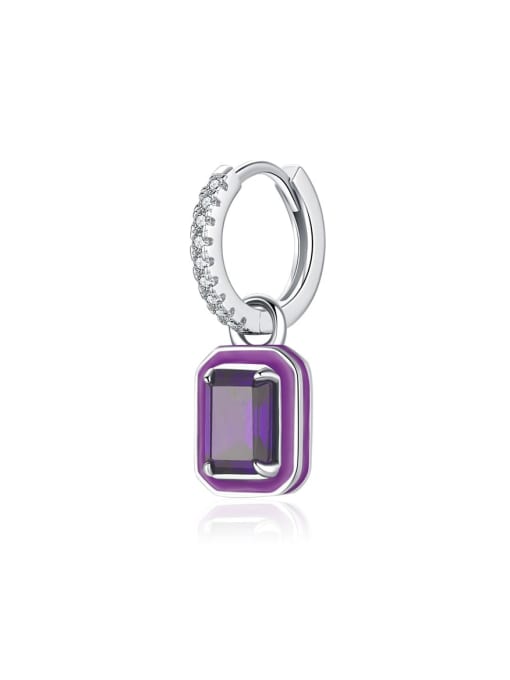 purple 925 Sterling Silver Cubic Zirconia Geometric Dainty Single Earring