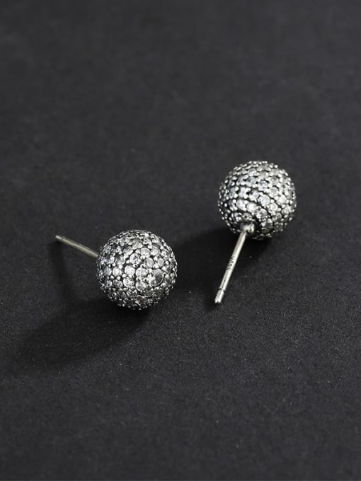 KDP-Silver 925 Sterling Silver Cubic Zirconia Round Ball Minimalist Stud Earring 3